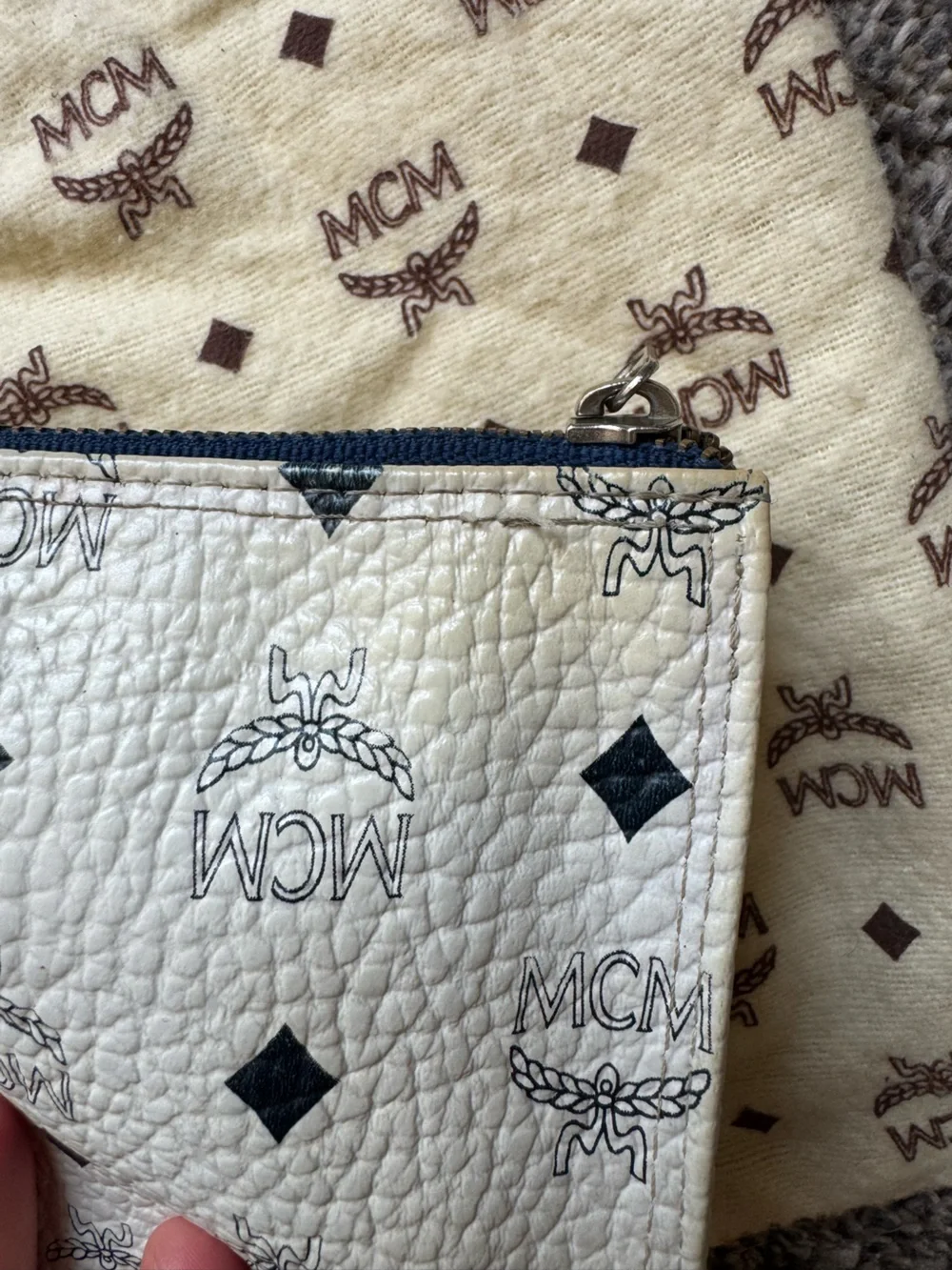 MCM Visetos White & Navy Vintage Toiletry Bag/Pouch